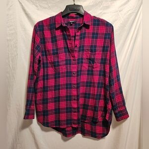 Madewell Oversized Boy Shirt Edina Plaid Blue & Red. Size S, Long Sleeve